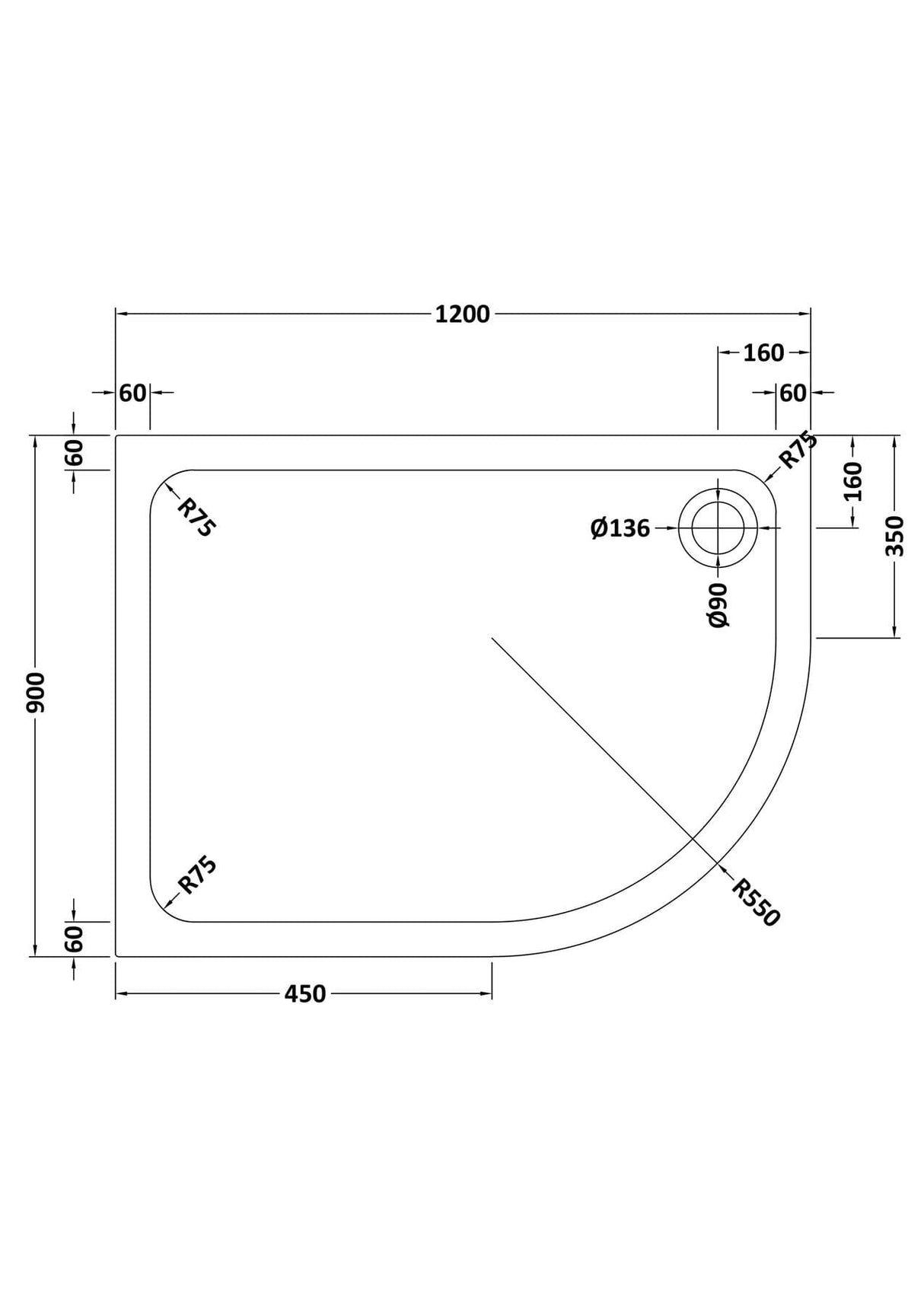 Aquarius Bathrooms Quadrant Shower Tray Aquarius Urbano Offset Quadrant 45mm Stone Resin Shower Tray in White