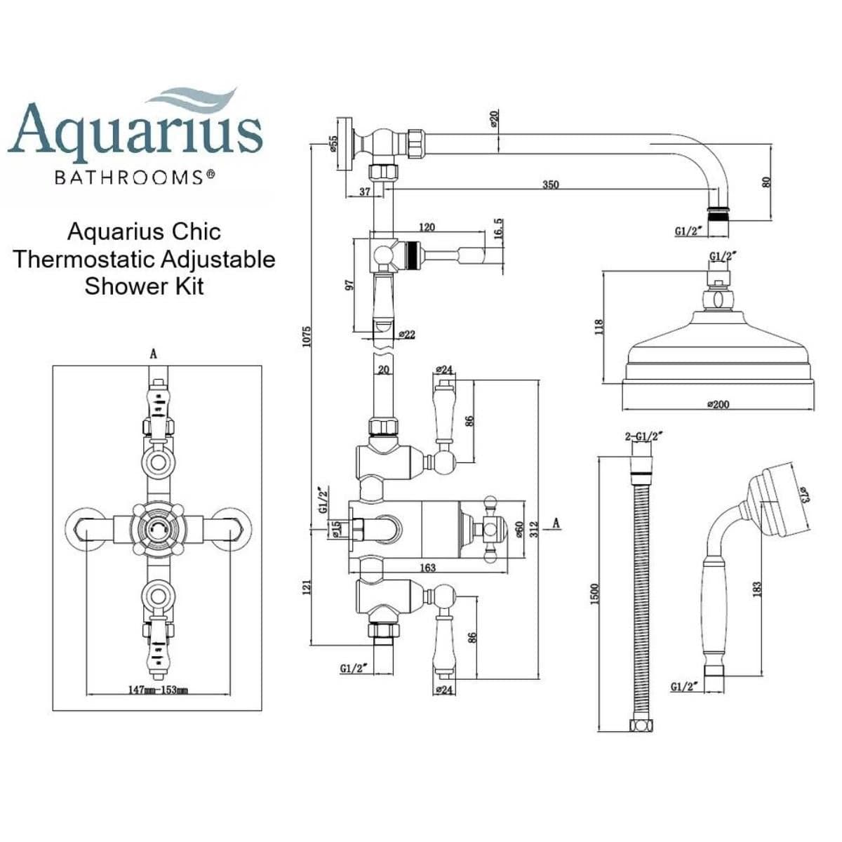 Aquarius Bathrooms Exposed Shower Set Aquarius Chic Traditional Thermostatic Exposed Adjustable Riser Shower Kit with Shower Head and Handset