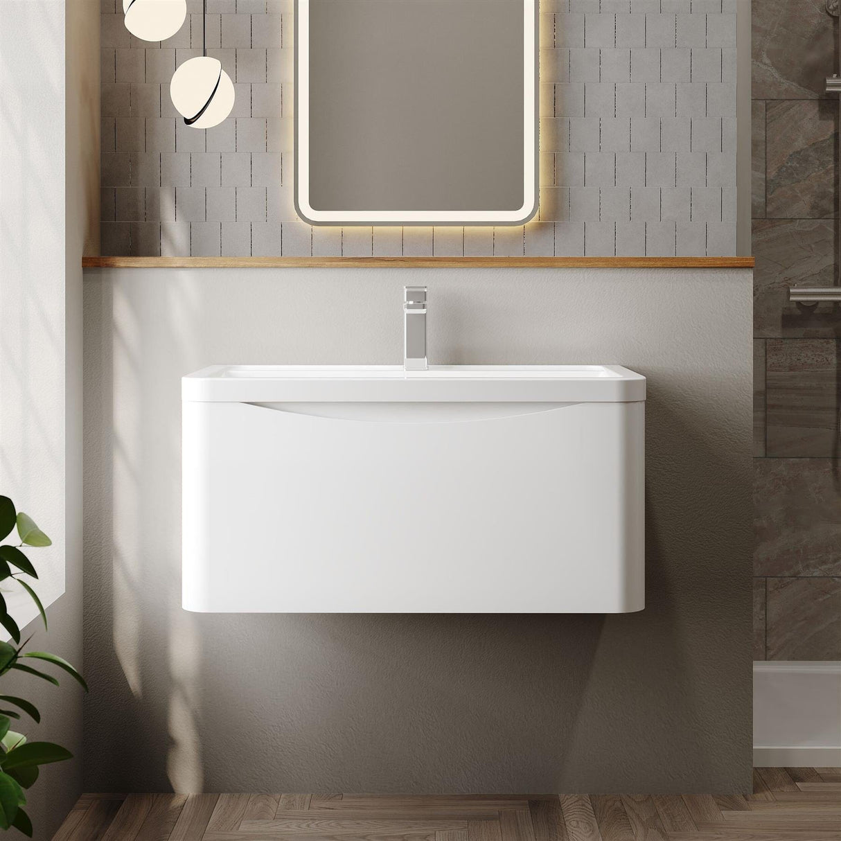 Aquarius Bathrooms Wall Mounted Vanity Unit White Aquarius Seren 800mm Wall Mounted One Drawer Vanity Unit with Basin