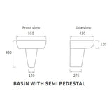 Aquarius Bathrooms Pedestal Basin Aquarius Emma 550mm 1 Tap Hole Basin with Pedestal