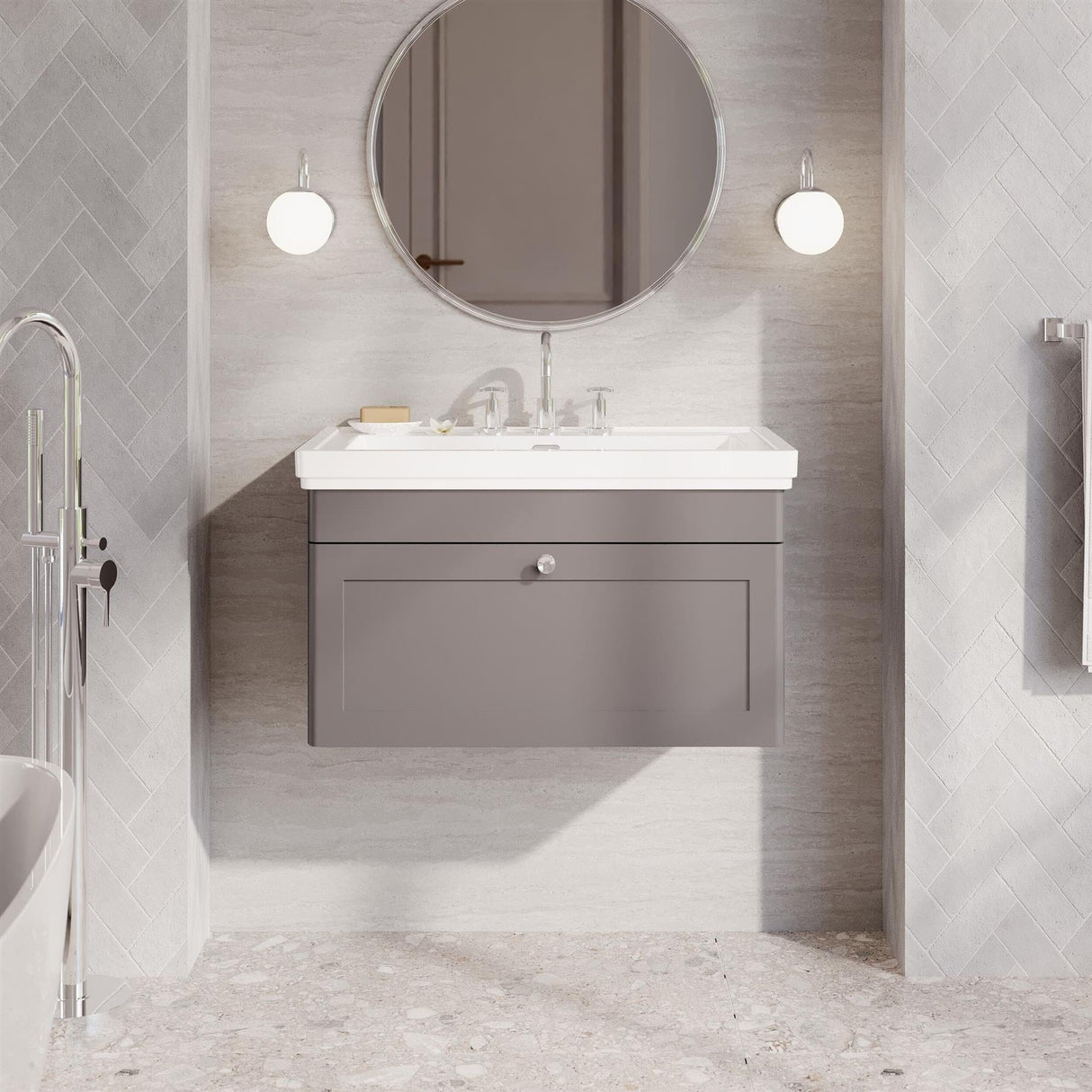 Aquarius Bathrooms Wall Mounted Vanity Unit Grey / 3 Aquarius Leighton 800mm Wall Mounted One Drawer Vanity Unit with Basin
