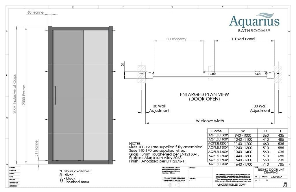Aquarius Pluvia 8mm Sliding Shower Door