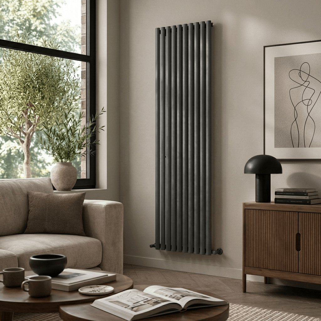 Aquarius Bathrooms Column Radiator 1800 x600mm Aquarius Athens Single Vertical Column Radiator in Anthracite