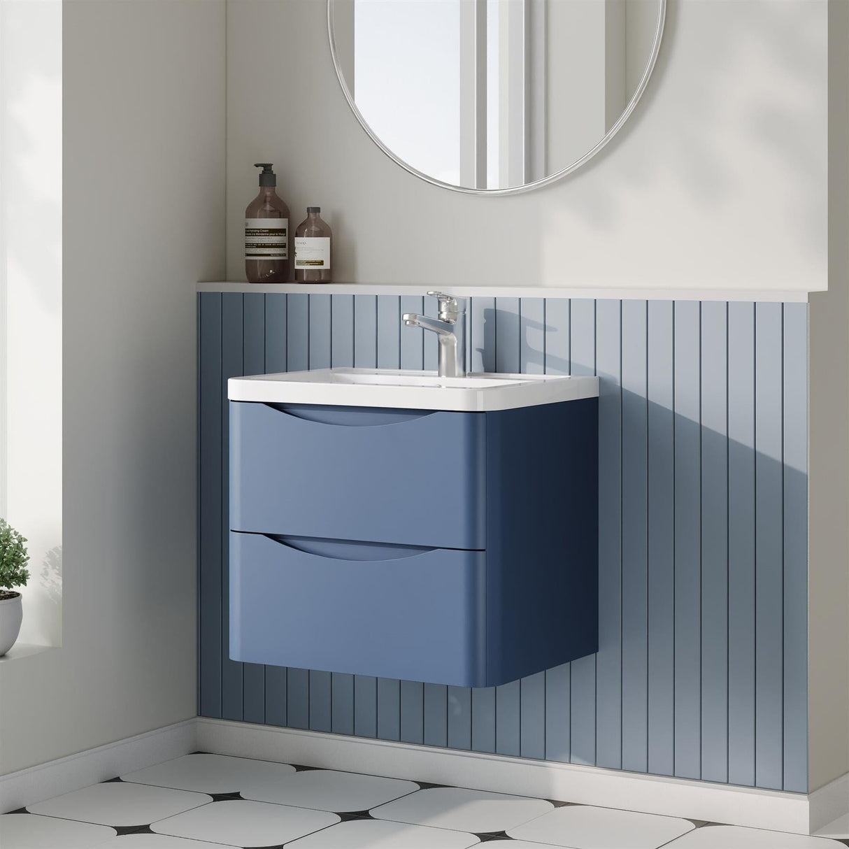 Aquarius Bathrooms Wall Mounted Vanity Unit Blue Aquarius Seren 600mm Wall Mounted Two Drawer Vanity Unit with Basin