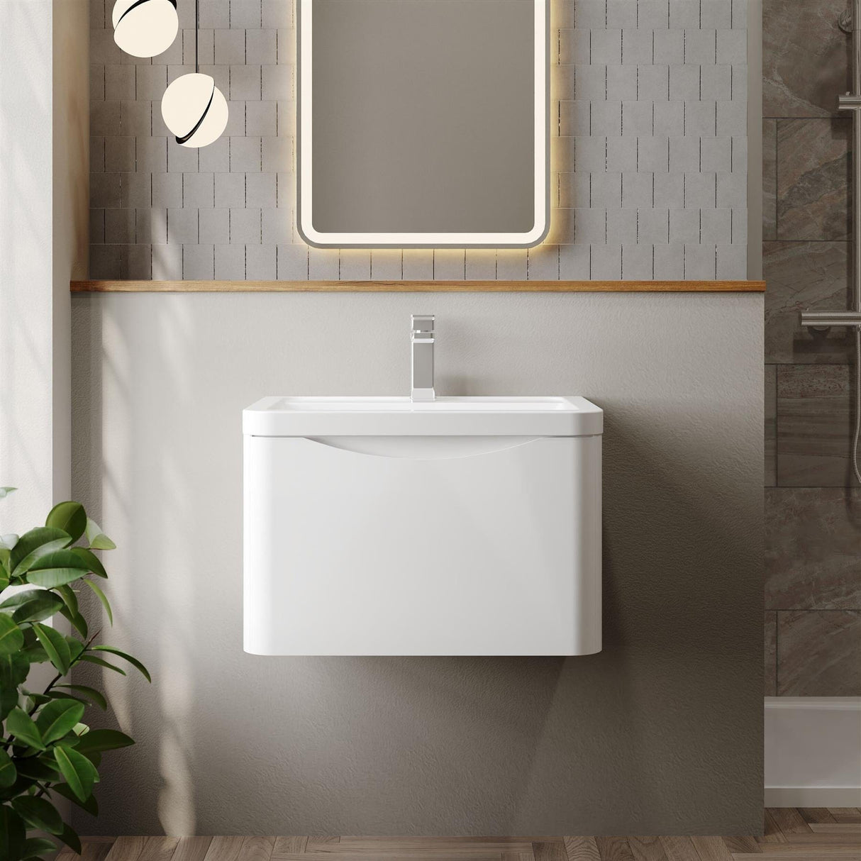 Aquarius Bathrooms Wall Mounted Vanity Unit White Aquarius Seren 600mm Wall Mounted One Drawer Vanity Unit with Basin