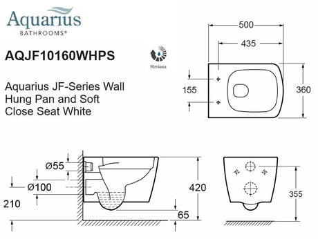 Aquarius JF-Series Wall Hung Pan and Soft Close Seat White