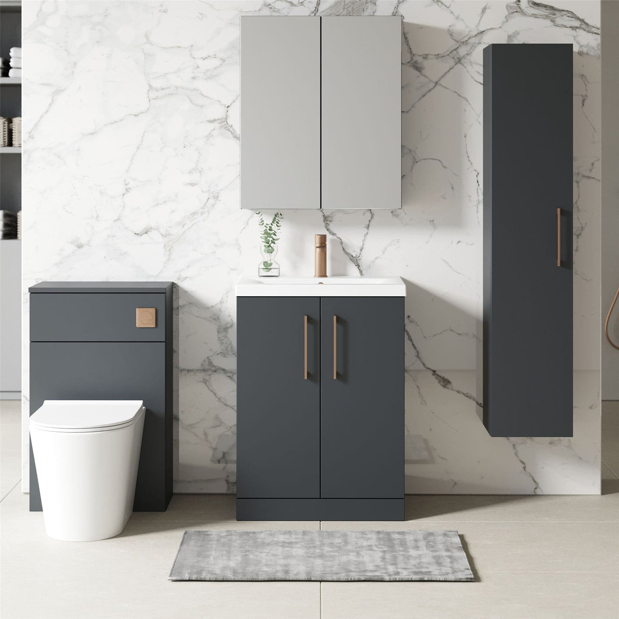 Aquarius Floor Standing Vanity Unit Soft Black Aquarius Brisbane 600mm 2 Door Floor Standing Vanity Unit with 1 Tap Hole Mid Edge Basin