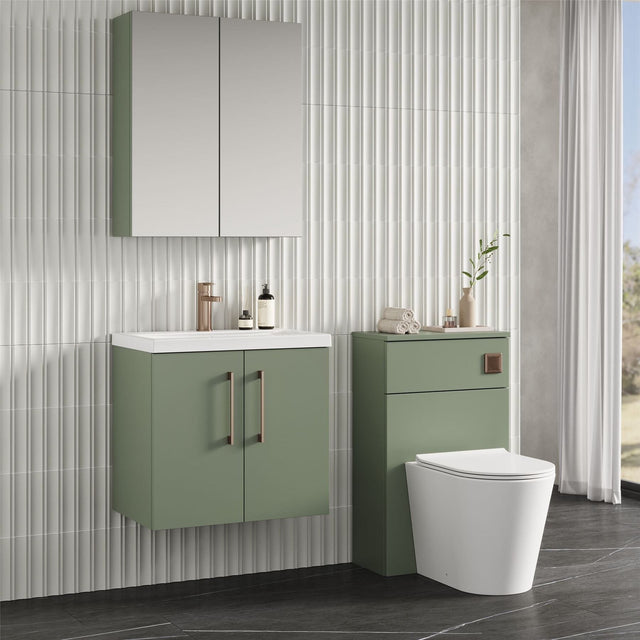 Aquarius Wall Mounted Vanity Unit Satin Green Aquarius Brisbane 600mm Wall Hung 2 Door Vanity Unit with 1 Tap Hole Mid Edge Basin