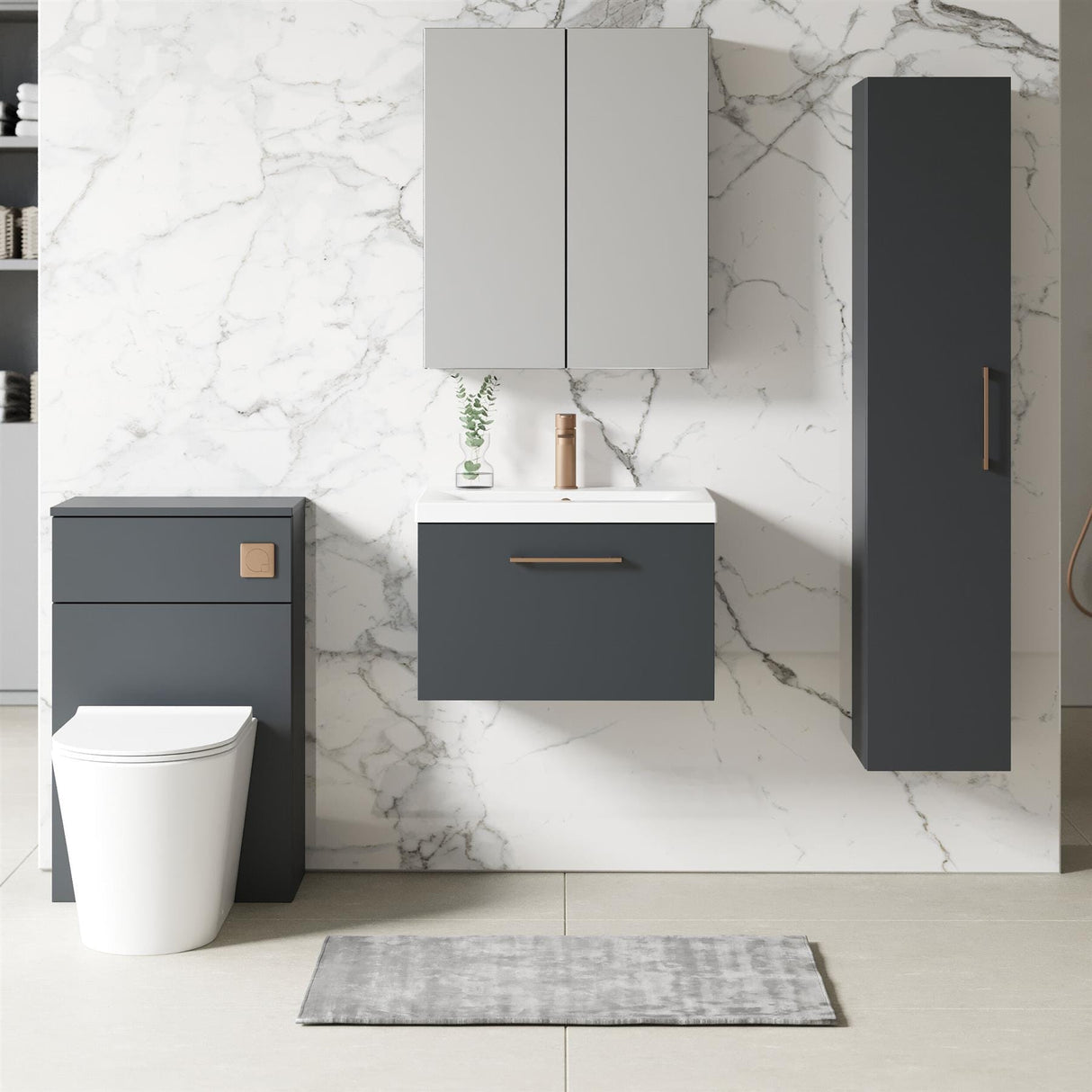Aquarius Wall Mounted Vanity Unit Soft Black Aquarius Brisbane 600mm Wall Hung 1 Drawer Vanity Unit with 1 Tap Hole Mid Edge Basin