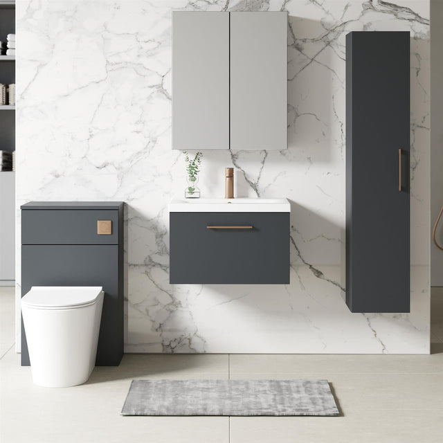 Aquarius Wall Mounted Vanity Unit Soft Black Aquarius Brisbane 600mm Wall Hung 1 Drawer Vanity Unit with 1 Tap Hole Mid Edge Basin