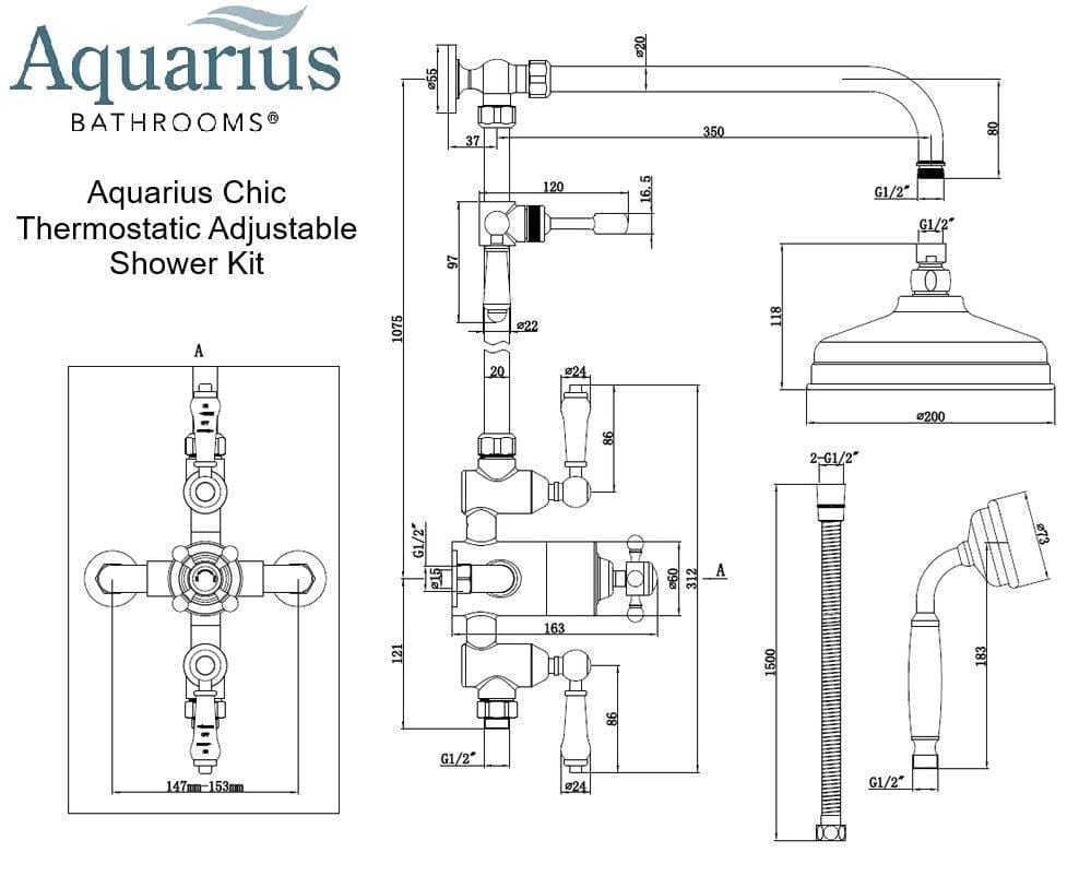 Aquarius Bathrooms Shower Set Aquarius Chic Thermostatic Exposed Adjustable Shower Kit