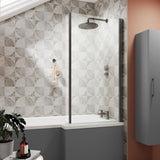 Aquarius Bathrooms Bath Screen Gunmetal Grey Aquarius LevAqua L-Shaped 6mm Hinged Bath Screen with Fixed Return