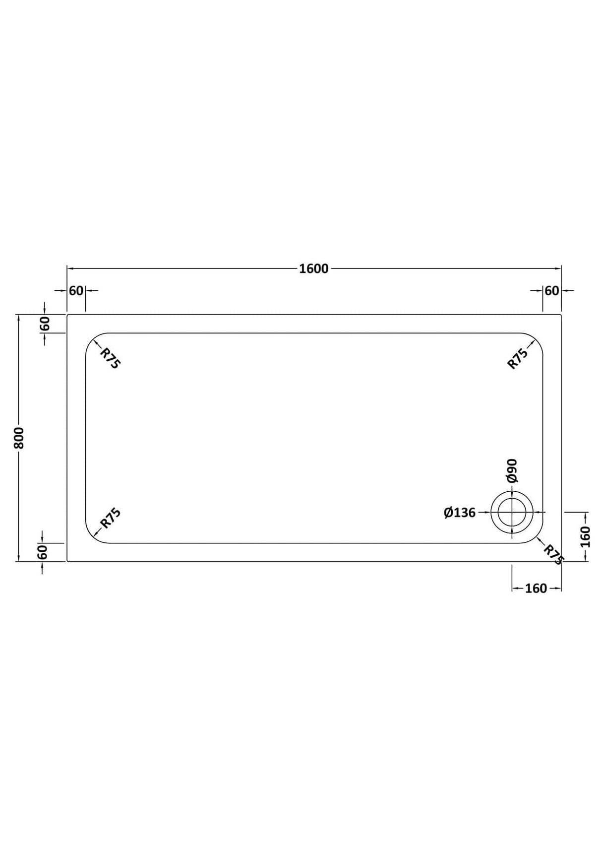 Aquarius Bathrooms Rectangle Shower Tray 1600x800mm Aquarius Urbano Rectangular 45mm Stone Resin Shower Tray in Slate Grey