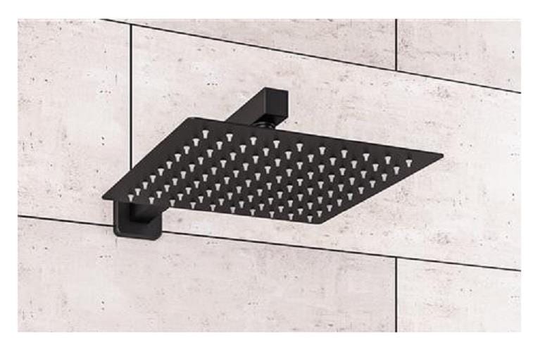 Aquarius Bathrooms Shower Arm and Head Kit Aquarius Modern Square Over Head 200mm Shower Head & Arm Matt Black AQ60103534