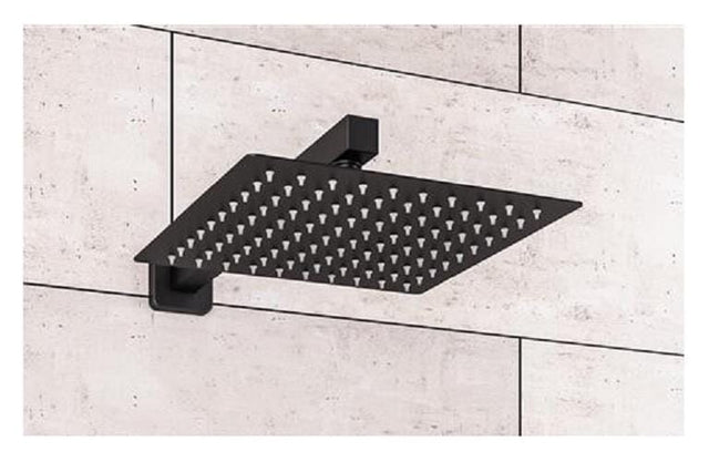 Aquarius Bathrooms Shower Arm and Head Kit Aquarius Modern Square Over Head 200mm Shower Head & Arm Matt Black AQ60103534