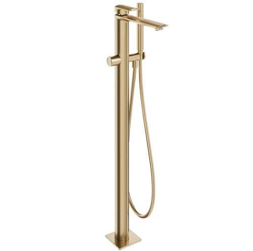 Aquarius Bathrooms Freestanding Bath Filler Brushed Brass Aquarius Varda Floor Standing Bath Shower Mixer with Shower Kit