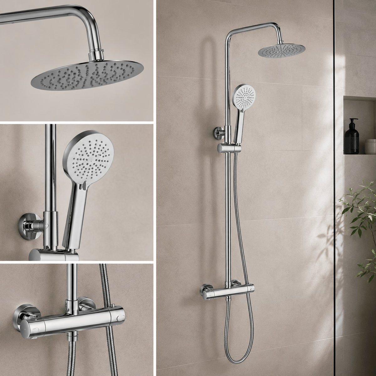 Aquarius Bathrooms Exposed Shower Set Aquarius RainLux Eco Round Adjustable Exposed Bar Shower System