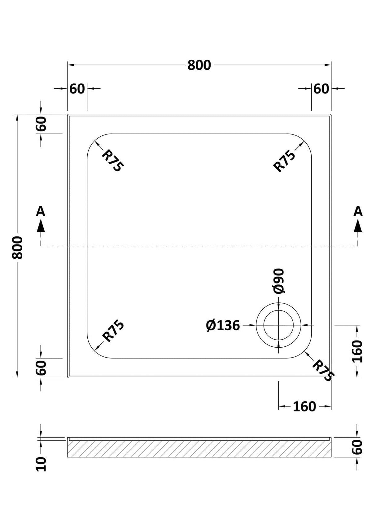 Aquarius Bathrooms Square Shower Tray 800x800mm Aquarius Urbano Square Stone Resin Shower Tray with 4 Upstands
