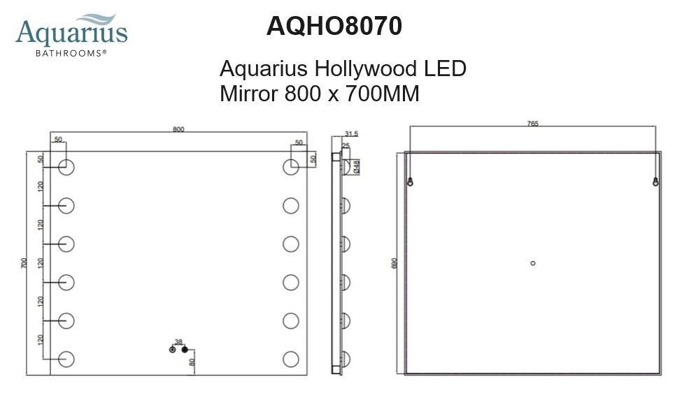 Aquarius Hollywood LED Illuminated Mirror - 800 x 700mm