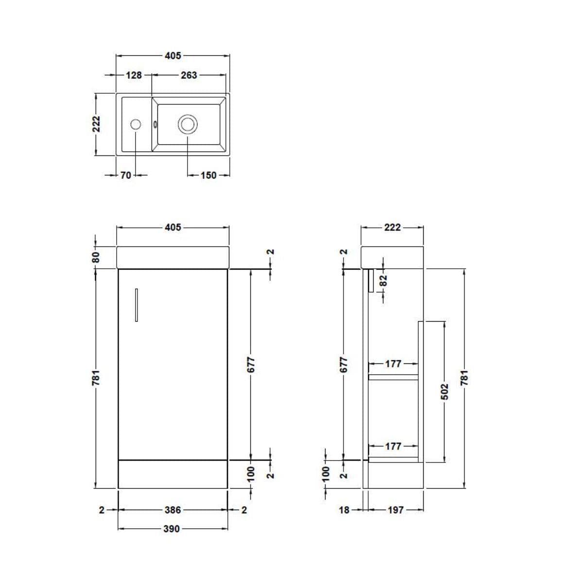 Aquarius Bathrooms Floor Standing Unit Aquarius Byron 400mm Floor Standing 1 Door Cloakroom Vanity Unit with 1 Tap Hole Basin
