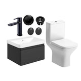 Aquarius Vanity Unit Matt Black / Matt Black Aquarius Sophie 605mm Wall Hung Vanity Unit, Close Coupled Toilet, Tap and Fittings Bundle