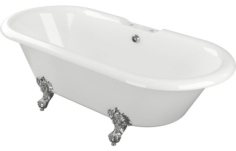 Aquarius Bathrooms Freestanding Bath Aquarius Timeless Luxury Freestanding Double Ended 2TH Bath With Chrome Feet 1690mm