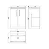 Aquarius Floor Standing Vanity Unit Aquarius Brisbane 600mm 2 Door Floor Standing Vanity Unit with 1 Tap Hole Mid Edge Basin