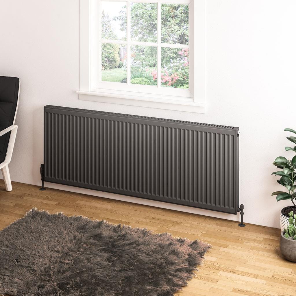 Aquarius Bathrooms Type 11 600 x 1600 Aquarius Type 11 Compact Panel Radiator In Matt Anthracite