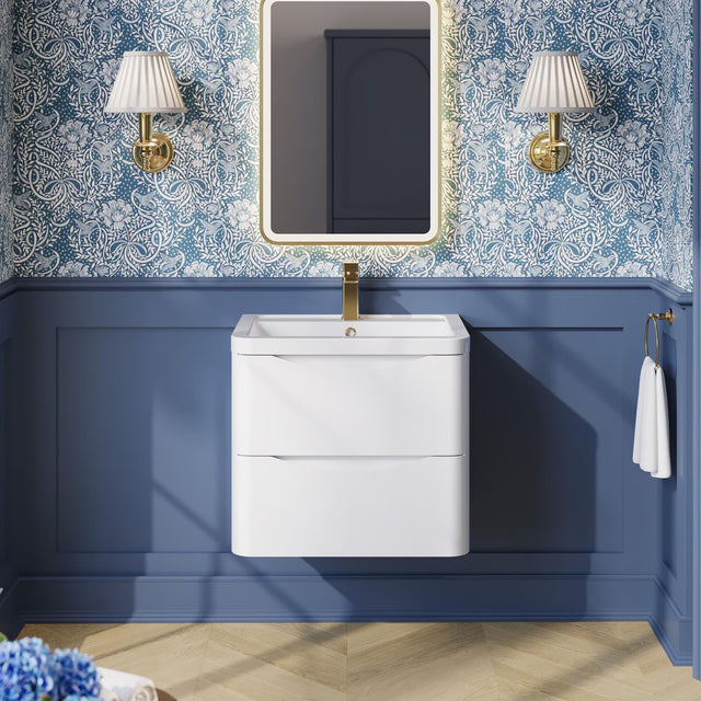 Aquarius Bathrooms Wall Mounted Vanity Unit White Aquarius Seren 600mm Wall Mounted Two Drawer Vanity Unit with Basin