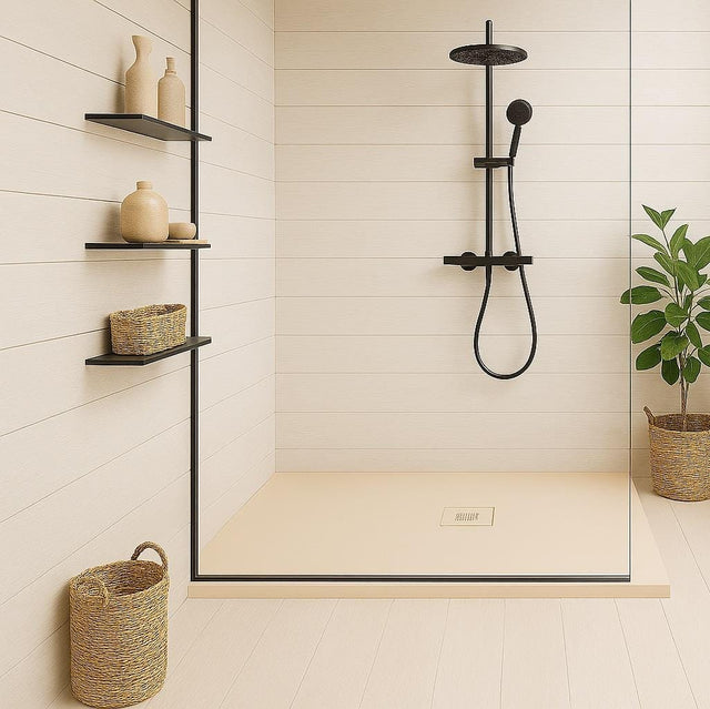 Aquarius Bathrooms Shower Tray Aquarius Honiston Mineral Composite Slate Effect Shower Tray in Sand