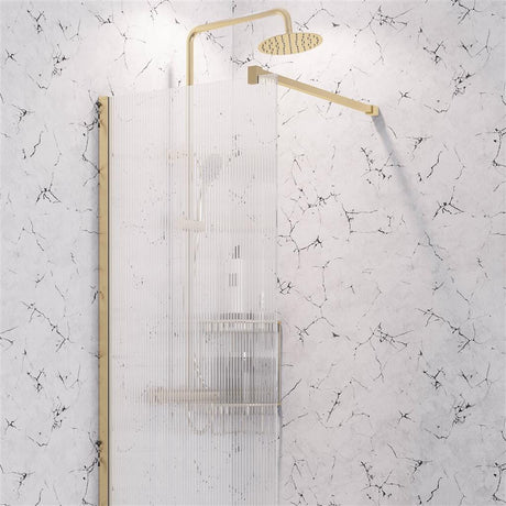 Aquarius Bathrooms Wetroom Panel Kit Aquarius LevAqua 2000 Brushed Brass Walk-In 8mm Fluted Glass Panel