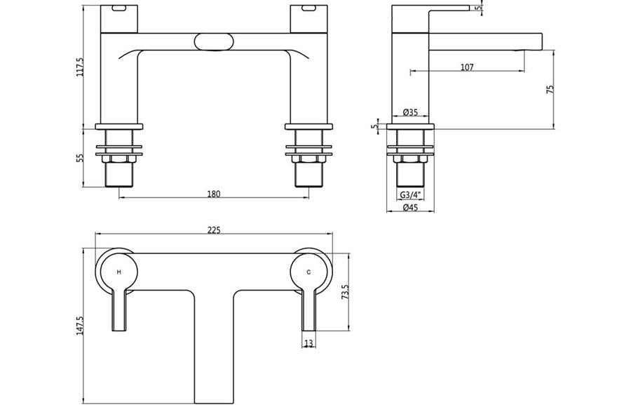 Aquarius Evolution Bath Filler Tap Brushed Brass AQEV1116
