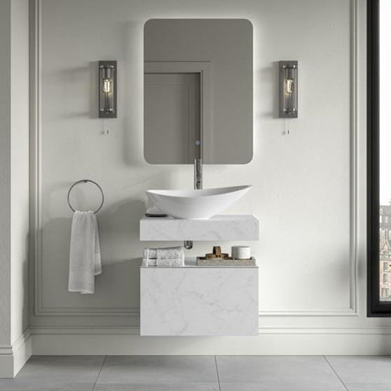 Aquarius Console Unit Aquarius Marblesque One Drawer Storage Unit and Console Shelf White Marble Effect
