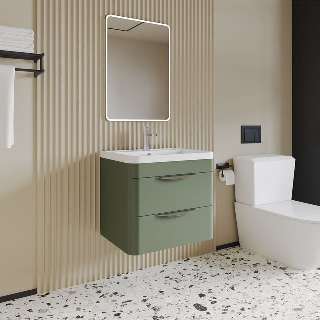 Aquarius Bathrooms Wall Mounted Vanity Unit Satin Green Aquarius Perth 600mm 2 Drawer Wall Mounted Vanity Unit with 1 Tap Hole Basin