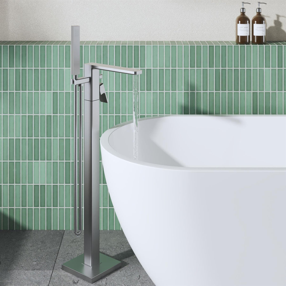 Aquarius Bathrooms Freestanding Bath Filler Brushed Pewter Aquarius Tetra Freestanding Bath Mixer Tap with Pencil Shower Handset