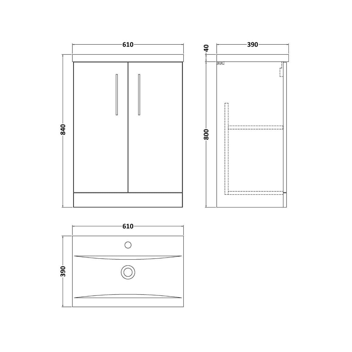 Aquarius Floor Standing Vanity Unit Aquarius Brisbane 600mm 2 Door Floor Standing Vanity Unit with 1 Tap Hole Mid Edge Basin