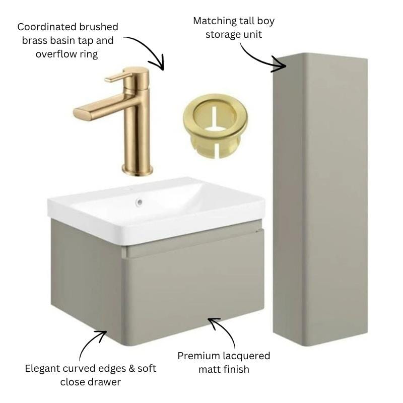 Aquarius Vanity Unit Aquarius Sophie 605mm Wall Hung Vanity Unit, Tall Boy Storage Unit, Tap and Fittings Bundle