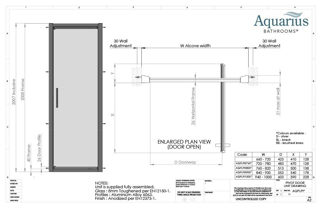 Aquarius Pluvia 8mm Pivot Shower Door