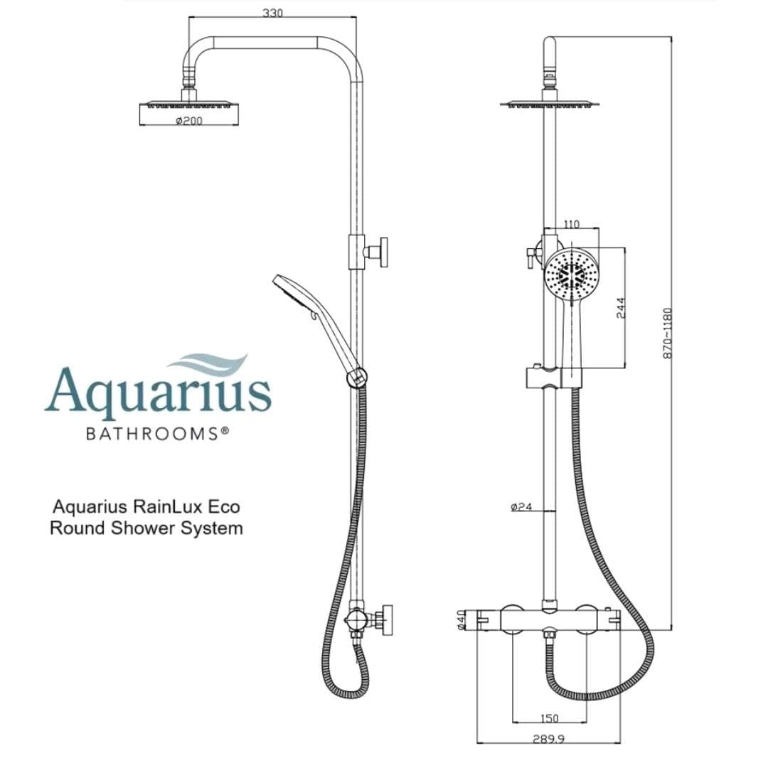 Aquarius Bathrooms Exposed Shower Set Aquarius RainLux Eco Round Adjustable Exposed Bar Shower System