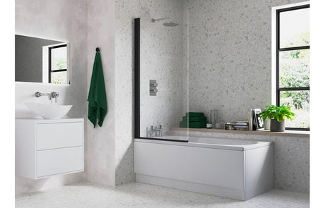 Aquarius Bathrooms Hinged Straight Bath Screen Aquarius LevAqua Straight 6mm Matt Black Hinged Bath Screen 1400 x 800mm AQLA0122