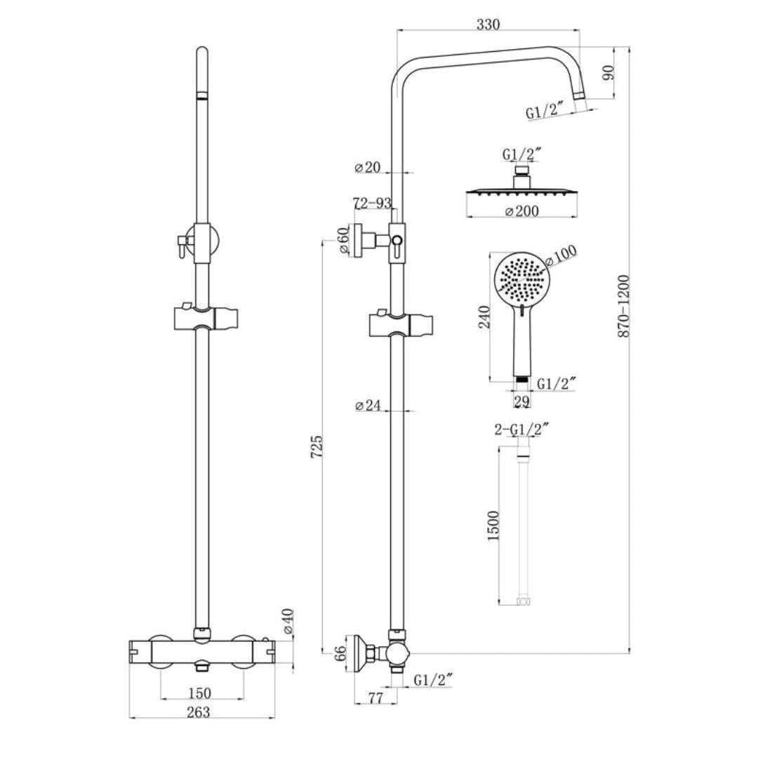 Aquarius Bathrooms Exposed Shower Set Aquarius Exposed Thermostatic Bar Shower Overhead and Handheld Shower
