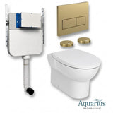 Aquarius Bathrooms Back To Wall Toilet Brushed Brass / Square Aquarius Urbano Rimless Back to Wall Toilet Pack with Cistern, Flush Plate, Soft Closing Seat and Hinge Covers