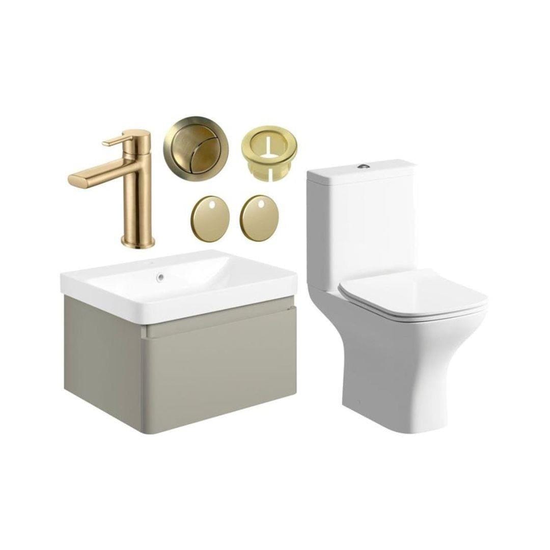 Aquarius Vanity Unit Matt Latte / Brushed Brass Aquarius Sophie 605mm Vanity Unit and WC Set with Finishes