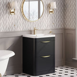 Aquarius Floor Standing Vanity Unit Soft Black Aquarius Perth 600mm 2 Drawer Floor Standing Vanity Unit with 1 Tap Hole Basin