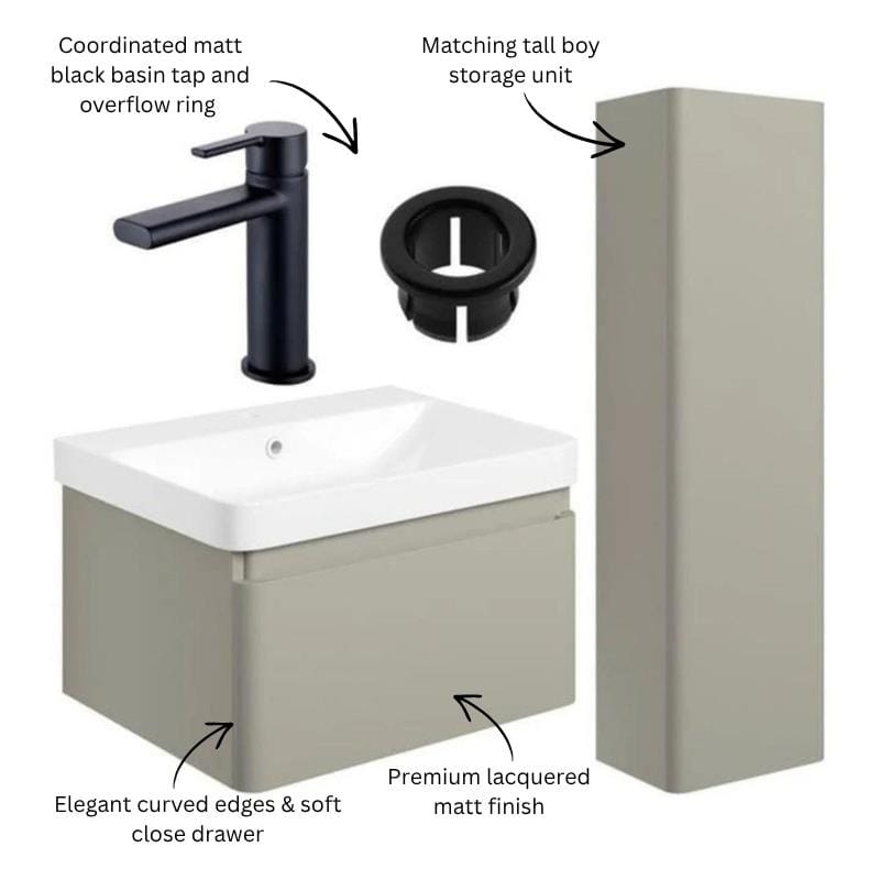 Aquarius Vanity Unit Aquarius Sophie 605mm Wall Hung Vanity Unit, Tall Boy Storage Unit, Tap and Fittings Bundle
