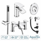 Aquarius Bathrooms Bath Shower Mixer Chrome Aquarius Arc Complete Brassware Pack with Basin Tap, Bath and Shower Mixer
