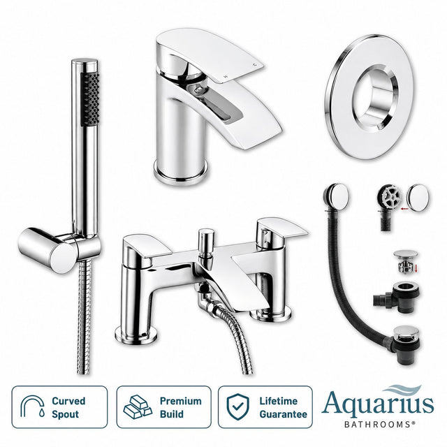 Aquarius Bathrooms Bath Shower Mixer Chrome Aquarius Arc Complete Brassware Pack with Basin Tap, Bath and Shower Mixer