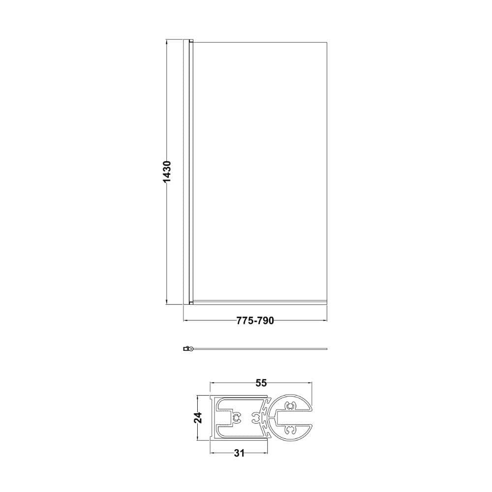 Aquarius Bathrooms Bath Screen Aquarius LevAqua Straight 6mm Hinged Bath Screen 1400 x 800mm