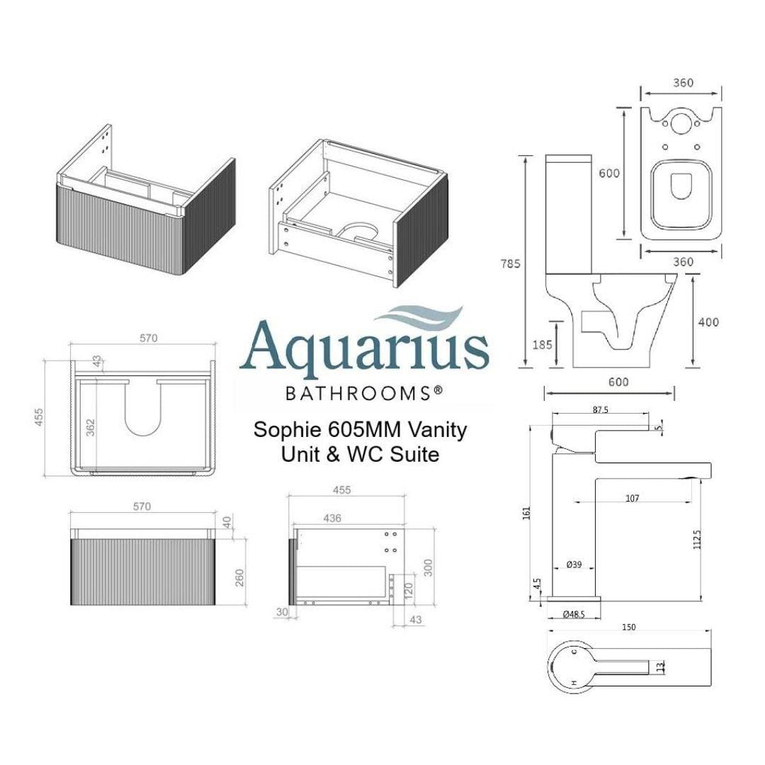 Aquarius Vanity Unit Aquarius Sophie 605mm Wall Hung Vanity Unit, Close Coupled Toilet, Tap and Fittings Bundle