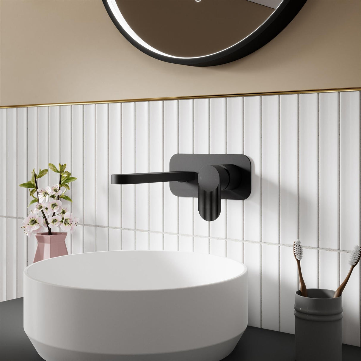 Aquarius Bathrooms Wall Mounted Basin Tap Matt Black Aquarius Deco 2 Hole Wall Mounted Mono Basin Mixer Tap